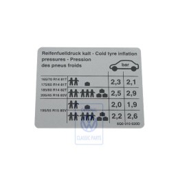 VW Original Etiquette P. Pression De Gonflage Des Pneus - 6Q0010620D
