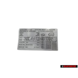 VW Original Etiquette P. Pression De Gonflage Des Pneus - 7H0010626H