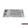 VW Original Plaque D'Identification 'Essence Sans Plomb' - 1H0010092