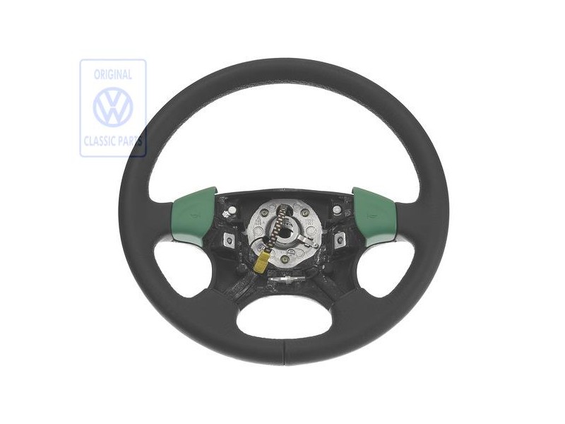 VW Original Volant De Direction Cuir Noir Satine/Vert Salsa - 1H0419091ADEBR