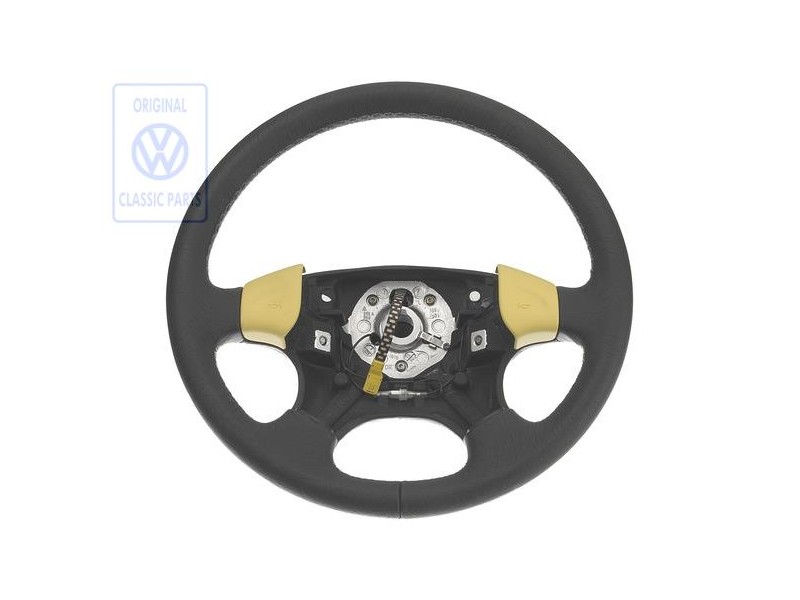 VW Original Volant De Direction Cuir Noir Satine/Jaune - 1H0419091ADEBT