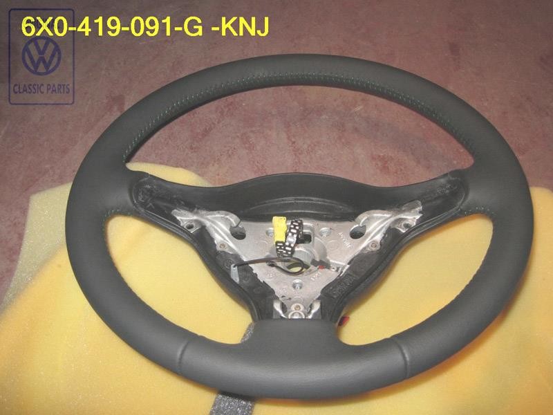VW Original Volant De Direction Cuir Noir/Vert - 6X0419091G KNJ