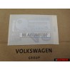 VW Original Plaq. Ident. 'Codage Radio' - 893010020L