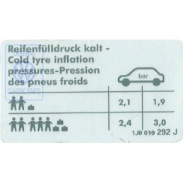 VW Original Etiquette P. Pression De Gonflage Des Pneus - 1J0010292J