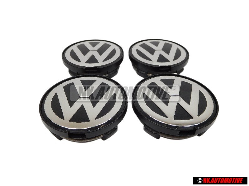 4x VW Original Enjoliveur De Roue Couleurs Chromees/Noir - 7D0601165 BXF