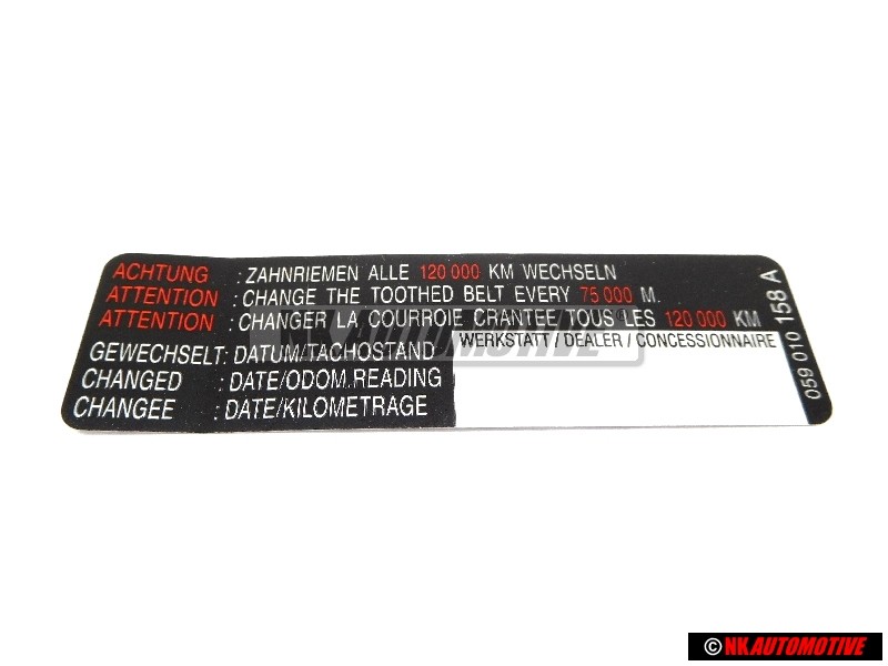 VW Original Etiquette Attention Changer La Courroie Crantee - 059010158