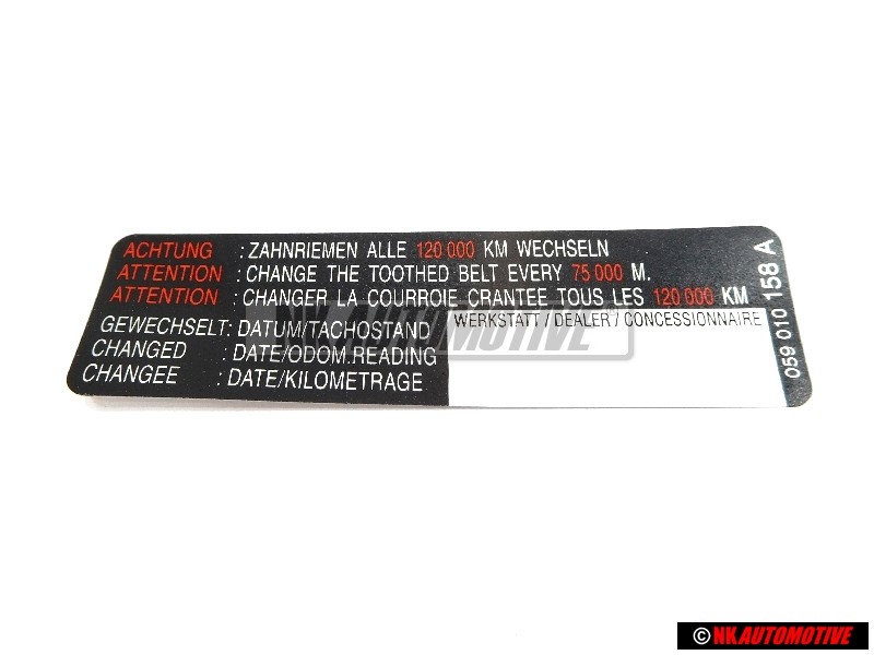 VW Original Etiquette 'Attention' Changer La Courroie - 077010138B
