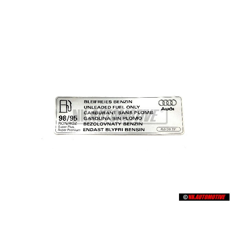 Audi Original Plaque D'Identification 'Essence Sans Plomb' - 4E0010331