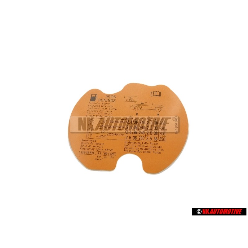 Audi Original Etiquette P. Pression De Gonflage Des Pneus - 8N7010164E