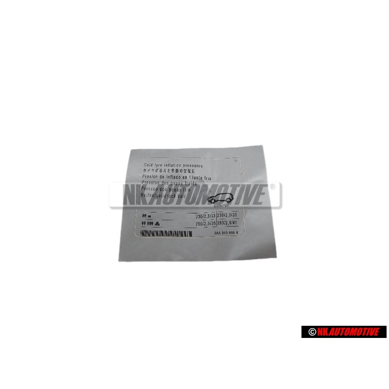 VW Original Etiquette P. Pression De Gonflage Des Pneus - 3AA010800N