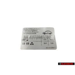 VW Original Etiquette P. Pression De Gonflage Des Pneus - 6E0010254T