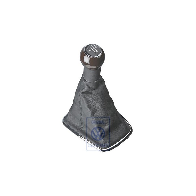 VW Original Pommeau Levier Vitesses Bois/ Cuir Avec Gaine - 1J0711113BSMBK