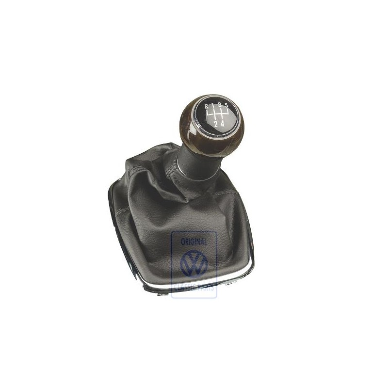 VW Original Pommeau Levier Vitesses Bois/ Cuir Avec Gaine - 1J0711113DRQUM