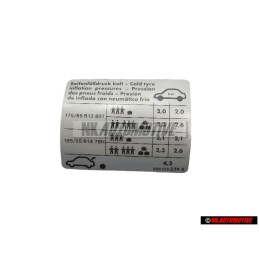 VW Original Plaque D'Identification Pression A Froid - 6X0010234S