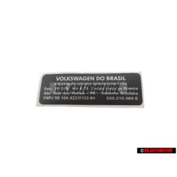 VW Original Plaque Signaletique P. Imma- Triculation Du Vehicule - 5X0010464S