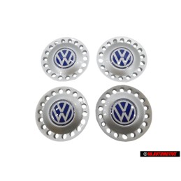 4x VW Original Enjoliveur De Roue Argent Brillant/Bleu - 1C0601149D GTT
