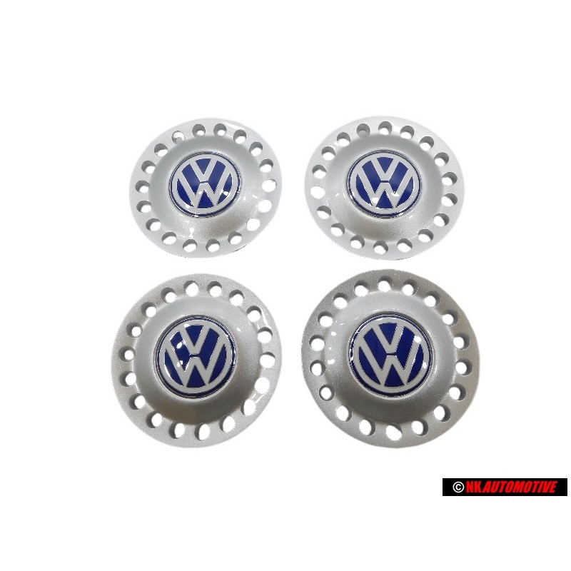 4x VW Original Enjoliveur De Roue Argent Brillant/Bleu - 1C0601149D GTT