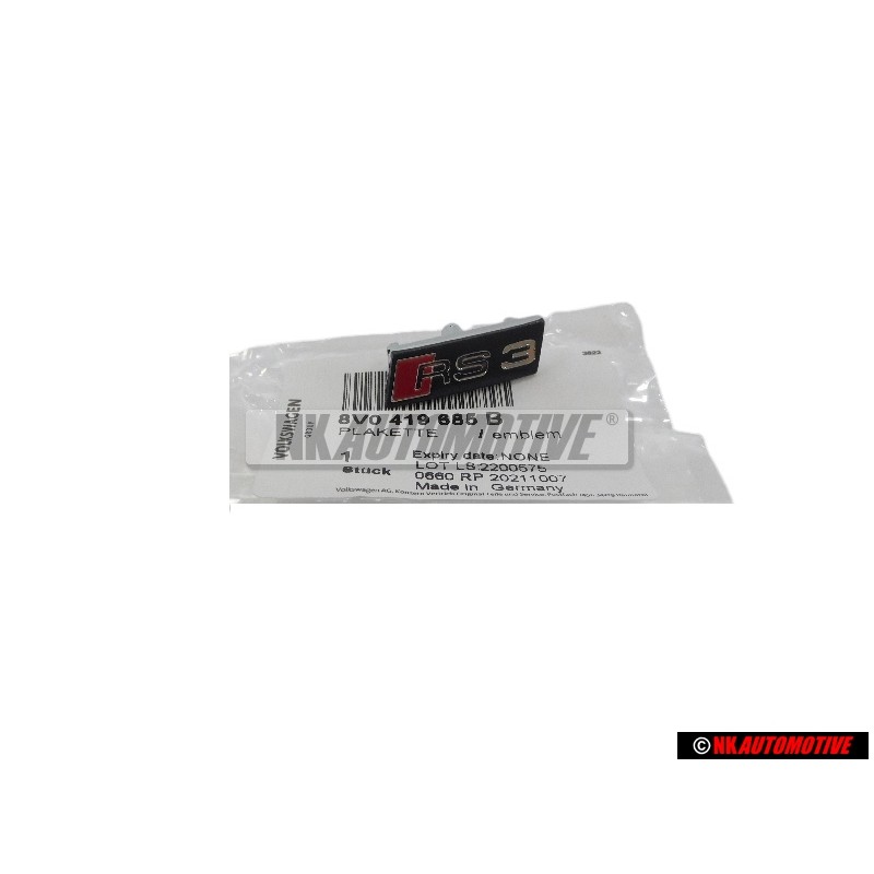 Audi Original RS3 Volant Plaquette Embleme Logo Noir Chrome Rouge - 8V0419685B