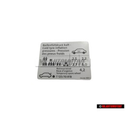 VW Original Plaque D'Identification Pression A Froid - 1T0010343J