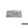 VW Original Etiquette P. Pression De Gonflage Des Pneus - 3B0010275Q