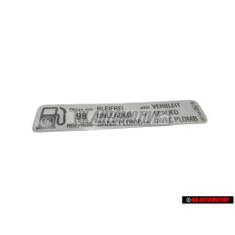 VW Original Plaque D'Identification Bleifrei Unleaded - 037010057R