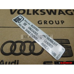 VW Original Plaque D'Identification Bleifrei Unleaded - 037010057R