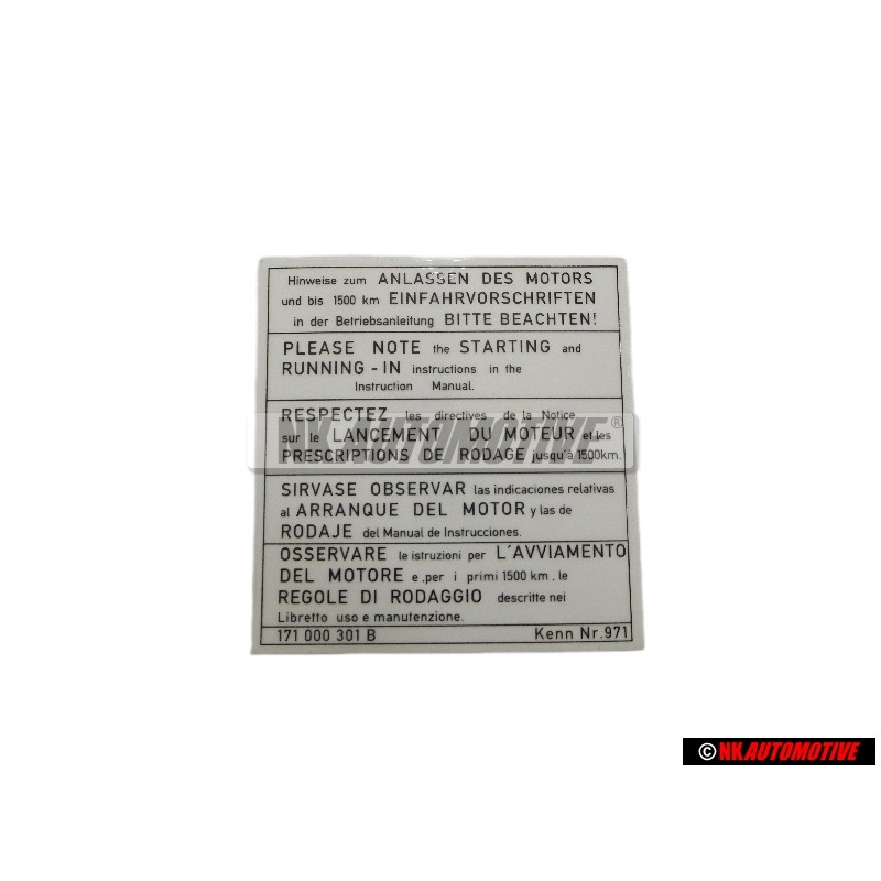 VW Original Plaque Indicatrice - 171000301B
