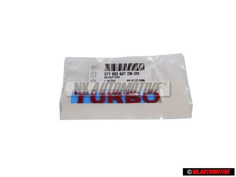 VW Original TURBO Côté Embleme Monogramme Logo Rouge - 377853687DNI3K