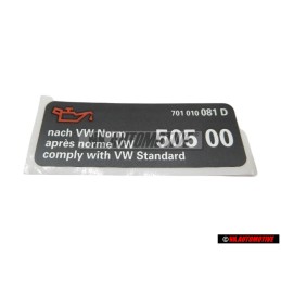 VW Original Etiquette 'Huile Selon Norme VW' - 701010081D