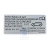 VW Original Etiquette P. Pression De Gonflage Des Pneus - 2K0010689L